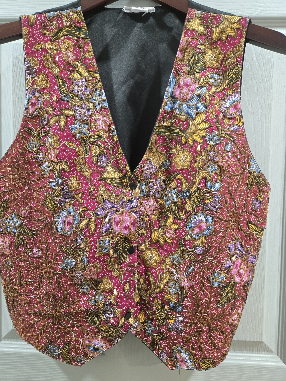 Vintage Boho Ana Mori Embellished Floral V-Neck Women's Vest - Pink Multi